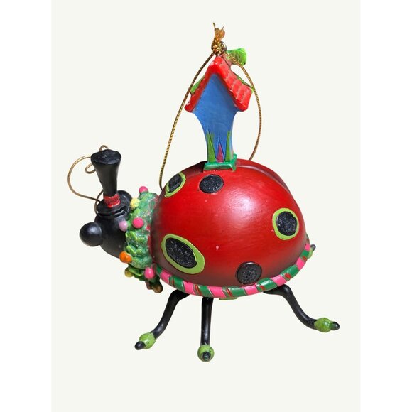 Ladybug Christmas Ornament With Birdhouse & Festive Accents - Picture 8 of 12
